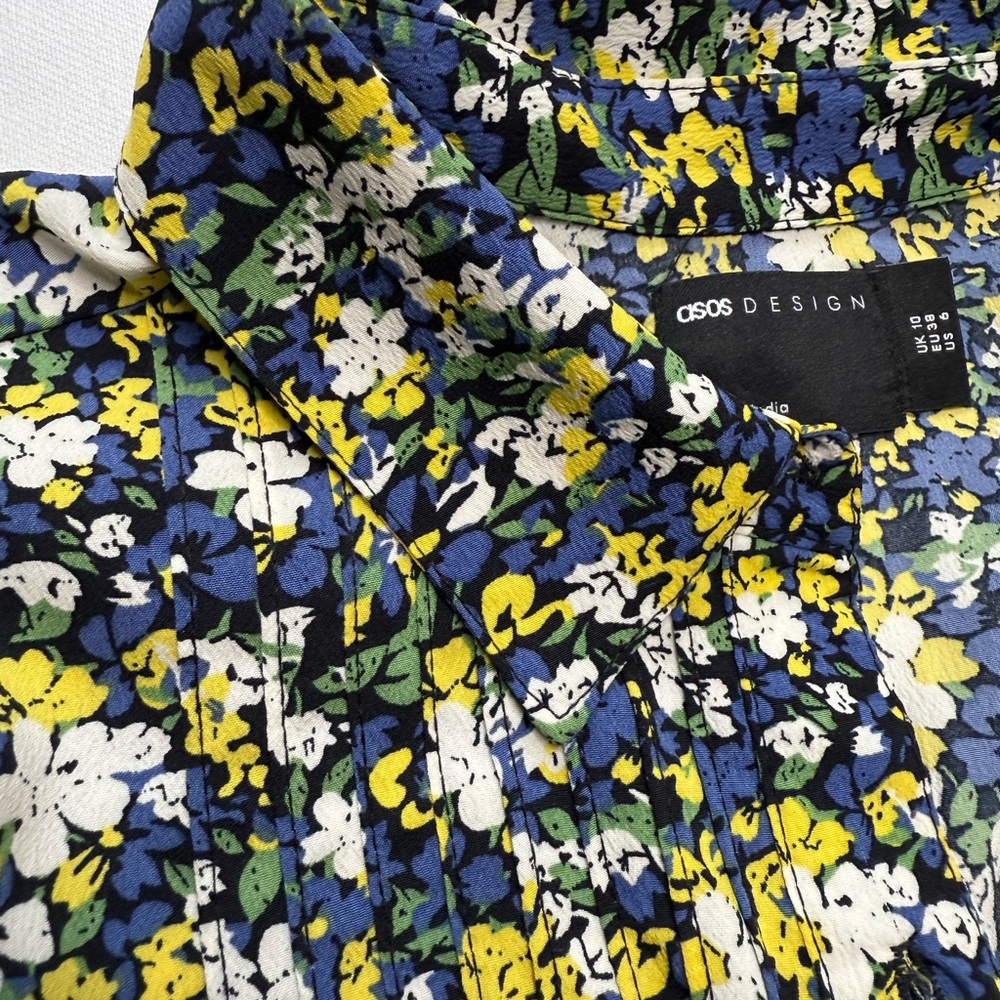 ASOS Floral Maxi Dress with Blue and Yellow 3/4 Sleeves Button Up Size 6